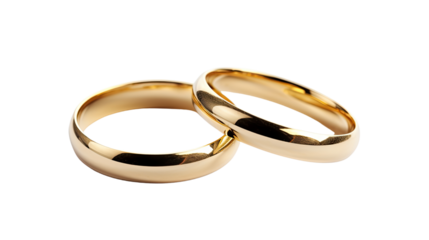 Golden couple rings on white background. Telephoto lens photography Realistic daylight