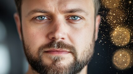 Obraz premium Man Portrait with Galaxies and Nebulae Background