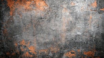 Obraz premium Orange and gray concrete wall exhibiting a distressed, grunge aesthetic, marked by cracks, discoloration, and a textured surface, creating a visually striking background