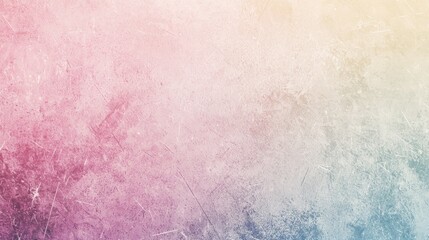 Fototapeta premium Gradient background going from pink to light yellow to light blue featuring a grunge texture with scratches and dust particles