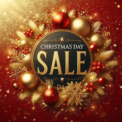 Christmas day sale tag with gold glitter background. Christmas day sale logo for banner, web, header and flyer, design. Christmas and new year shopping created with generative ai