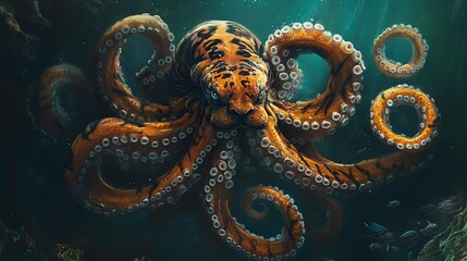 Fototapeta premium A vibrant octopus gracefully swimming through a colorful underwater environment, showcasing its unique textures.