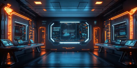 Futuristic Control Room With Advanced Technology Displays