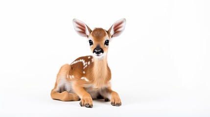 Obraz premium One newborn antelope on a white background. 