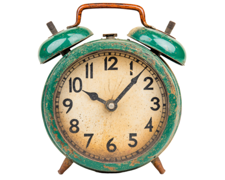 an old green alarm clock