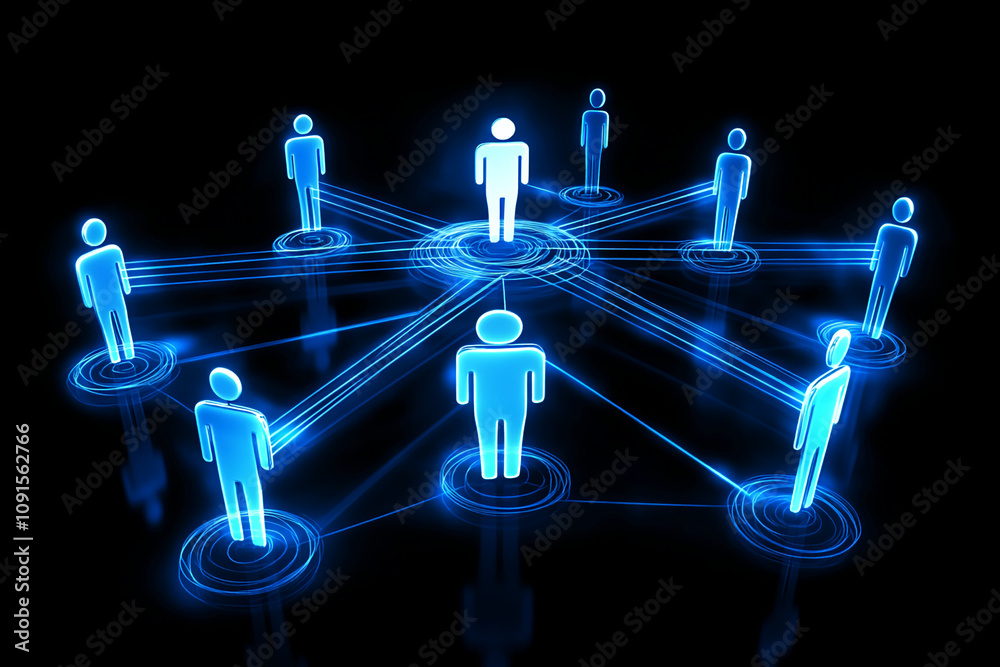 Poster digital network depicts interconnected individuals collaborating online