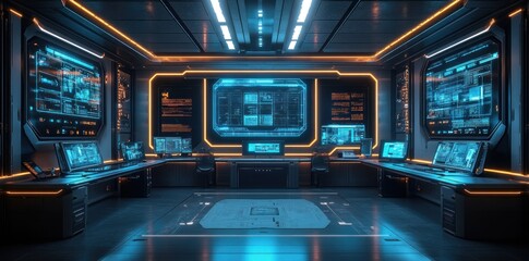 Futuristic Control Room With Advanced Technology Displays