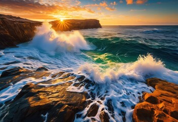 Fototapeta premium breathtaking scenes dynamic waves stunning ocean landscapes captured vivid detail texture, aerial, aquatic, beach, blue, clouds, coastal, colors