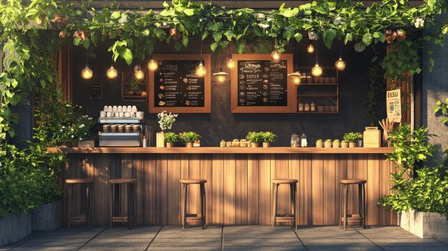 Design background of a street food cafe mockup, ideal for coffee shop branding presentation.