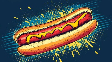 Obraz premium Vibrant hot dog-focused background, with ketchup and mustard accents, perfect for fast-food product marketing campaigns