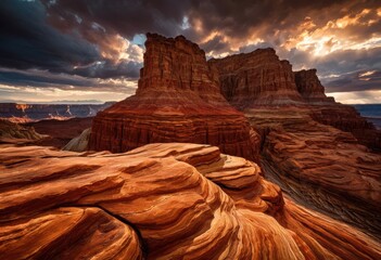 Fototapeta premium breathtaking visuals stunning rock formations set dramatic cloudy skies showcasing raw beauty rich geological textures, clouds, cliffs, elevation