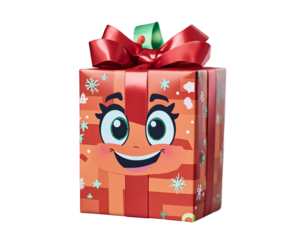 a gift box with a cartoon face on it