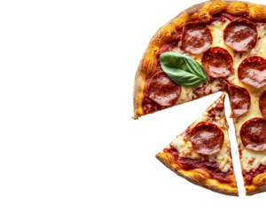 a pepperoni pizza with a slice missing