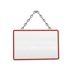 White Sign with Red Border and Chain for Display on Transparent Background