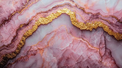 A close-up of pink and gold marbled stone showcasing natural patterns and textures.