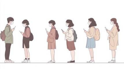 Obraz premium Diverse Customers Queuing in Soft Lighting Illustration