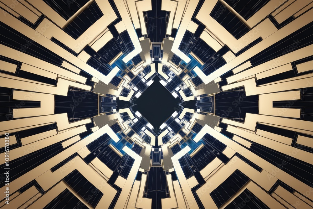 Aufkleber Abstract geometric pattern with black and gold lines creating a 3D effect.