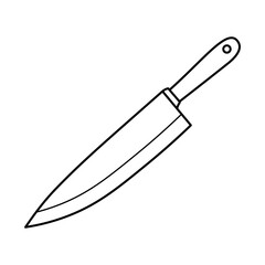 Obraz premium Kitchen Knife Outline Vector Illustration. A black and white vector illustration of a kitchen knife. The design features a sharp, elongated blade and a sturdy handle with a loop for hanging.