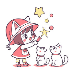 Fototapeta premium Ute pastel illustration of an anime cat girl