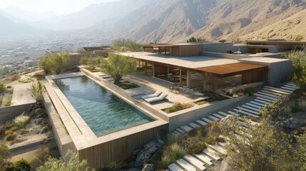 Fototapeta premium Luxury Desert Estate: Modern Architecture Meets Stunning Mountain Views