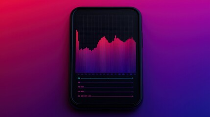 Backlinks mobile SEO concept. A sleek mobile device displaying a vibrant, colorful data visualization graph against a gradient background.
