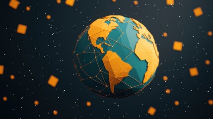 Fototapeta premium Global Network Low Poly Earth Digital World Connectivity