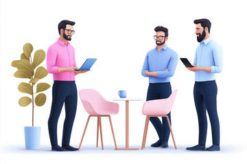 Obraz premium Business meeting among three men with modern technology and casual attire