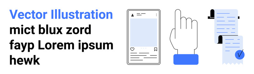Objects include a smartphone, pointing hand, and documents with a blue checkmark. Ideal for tech tutorials, e-learning, app demonstrations, UIUX design, digital marketing, educational content