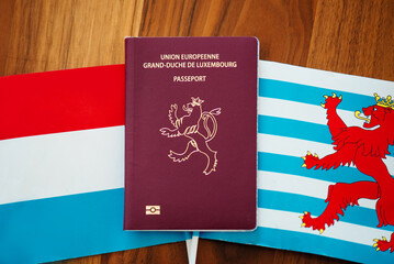 Passport of Grand Duchy of Luxembourg on the Luxembourg flags background, copy space