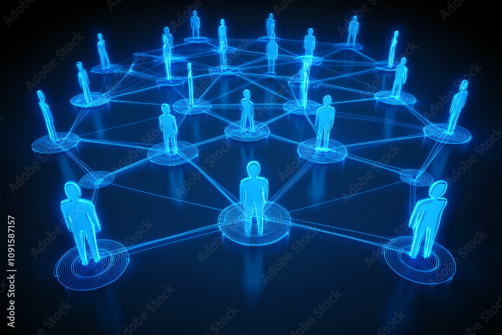 Poster digital network illustrates interconnected individuals forming a complex system