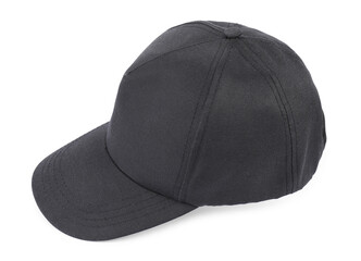 Stylish black baseball cap isolated on white. Mockup for design