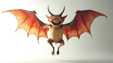 Naklejka premium A cheerful devil creature with large orange wings is flying