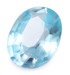 Light blue shiny gemstone isolated on white