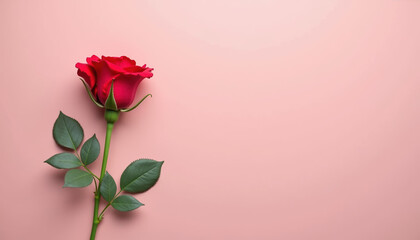 Obraz premium A close-up image of a red rose set against a soft background, perfect for heartfelt messages and romantic occasions.