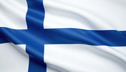 Finnish flag waving proudly in the wind, capturing the essence of the Independence Day of Finland with its vibrant display.