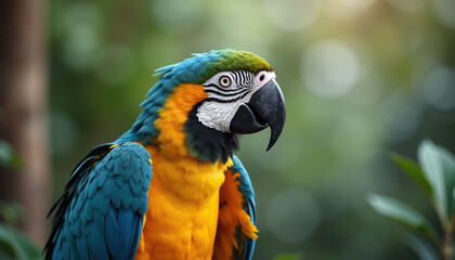 Obraz premium A striking close-up of a colorful macaw parrot, displaying its vibrant plumage and engaging personality.
