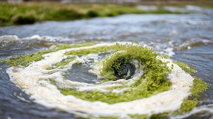 Whirlwind of Green Algae in a Stream Nature s Abstract Art