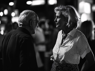 Fototapeta premium Black-and-White Image of Elderly People Dancing and Socializing at a Nightclub, Showcasing Joy and Timeless Energy