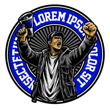vector of ultras hooligan casual ultras football soccer supporter with megaphone