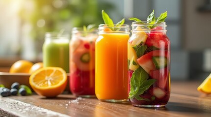 Fototapeta premium A colorful cold-pressed juice made with a variety of fruits and vegetables, packed with nutrients and antioxidants