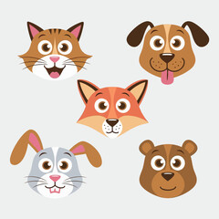 Fototapeta premium Playful Cartoon Faces Expressive Flat Color Character Emotions 