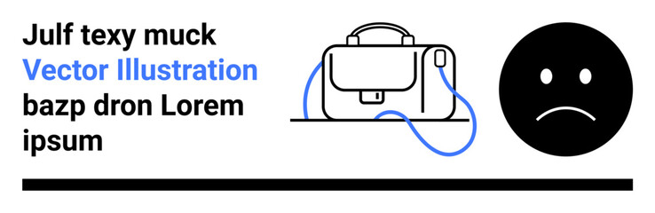 Fototapeta premium Professional briefcase beside a sad face emotion, placeholder text, and a horizontal line. Ideal for business presentations, workplace discussions, career transitions, office culture, job