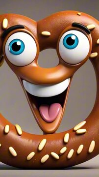 vertical 9:16 3d pretzel cartoon character mascot digital art