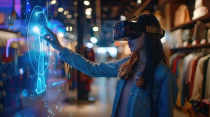 Obraz premium Futuristic AR shopping settings with hologram. Digital shopping concept.