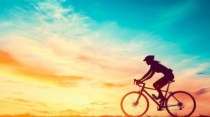 Fototapeta premium Silhouette of a cyclist against a vibrant sunset sky.