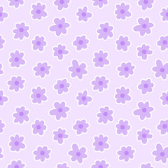 seamless pattern features small, purple flowers on a light background, creating a cute and decorative design perfect for spring or summer-themed projects