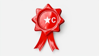 A vibrant red rosette with a white star and the letter "C" in the center, symbolizing achievement or recognition.
