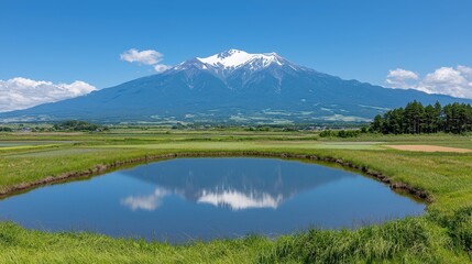 Obraz premium Serene Pond Reflecting Snow Capped Mountain Landscape