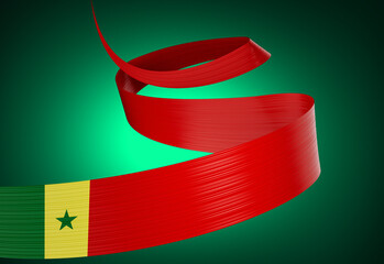 Flag Of Senegal Shiny Waving Ribbon Flag Isolated On Glowing Green Background 3d Illustration