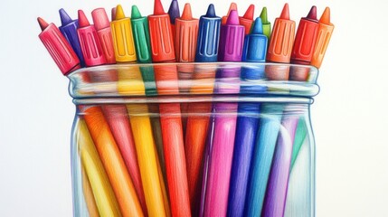 Vibrant Colored Markers in Clear Glass Jar